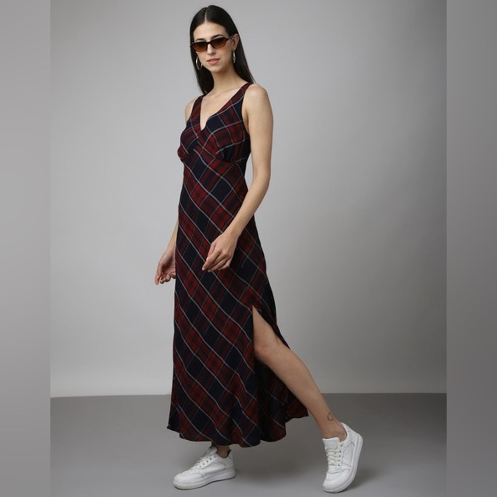 REVOLVE Navy and Red Plaid Maxi Dress